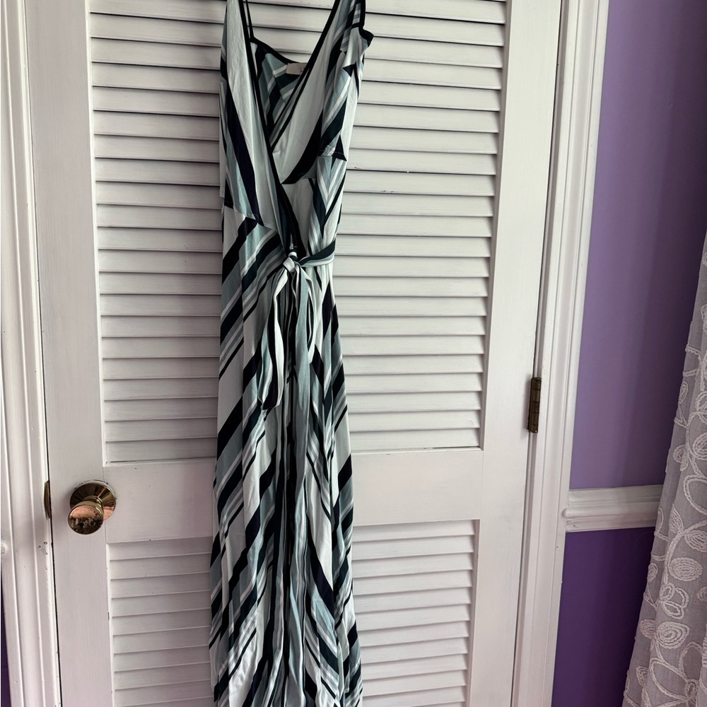 LOFT Blue and White Striped Maxi Dress
